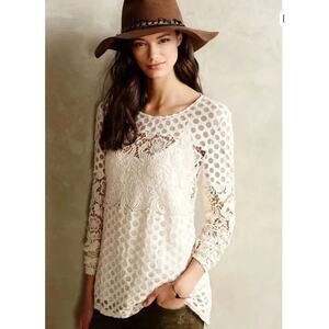 Sunday in Brooklyn Anthropologie Laced Interlude Top, Cream, Size Medium
